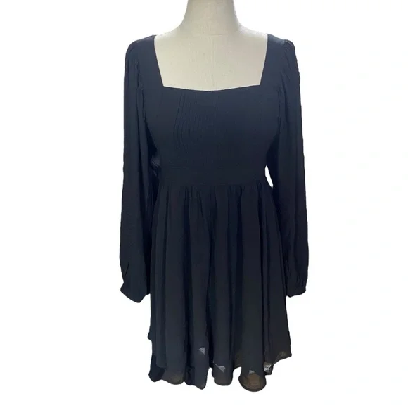 Mango | Dresses | Womens Black Mini Dress Size Us 4 Long Puff Sleeve  Pleated Flowy Coquette New | Poshmark